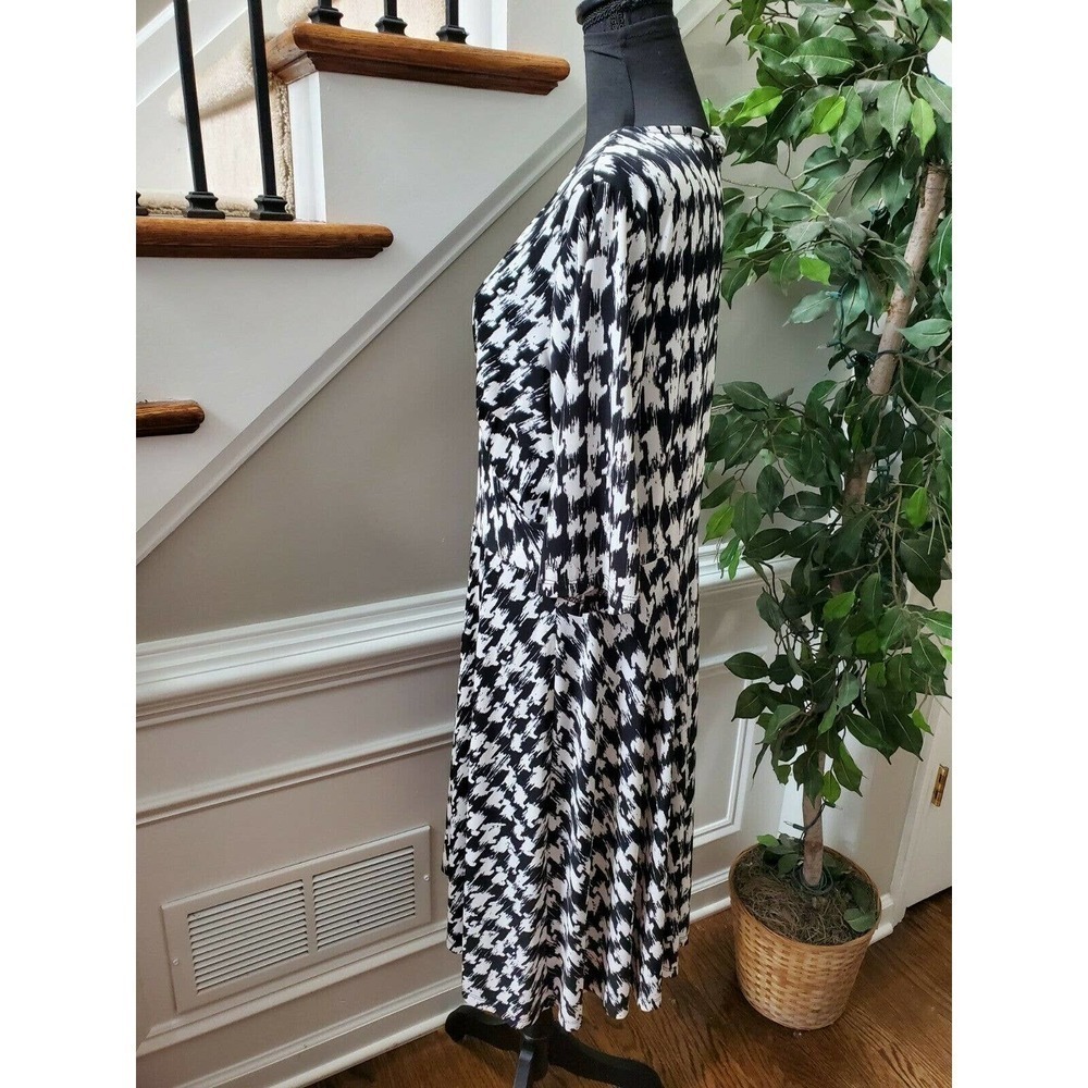 Studio One Women Black & White Polyester V-Neck Long Sleeve Knee Length Dress 14 - Picture 6 of 12